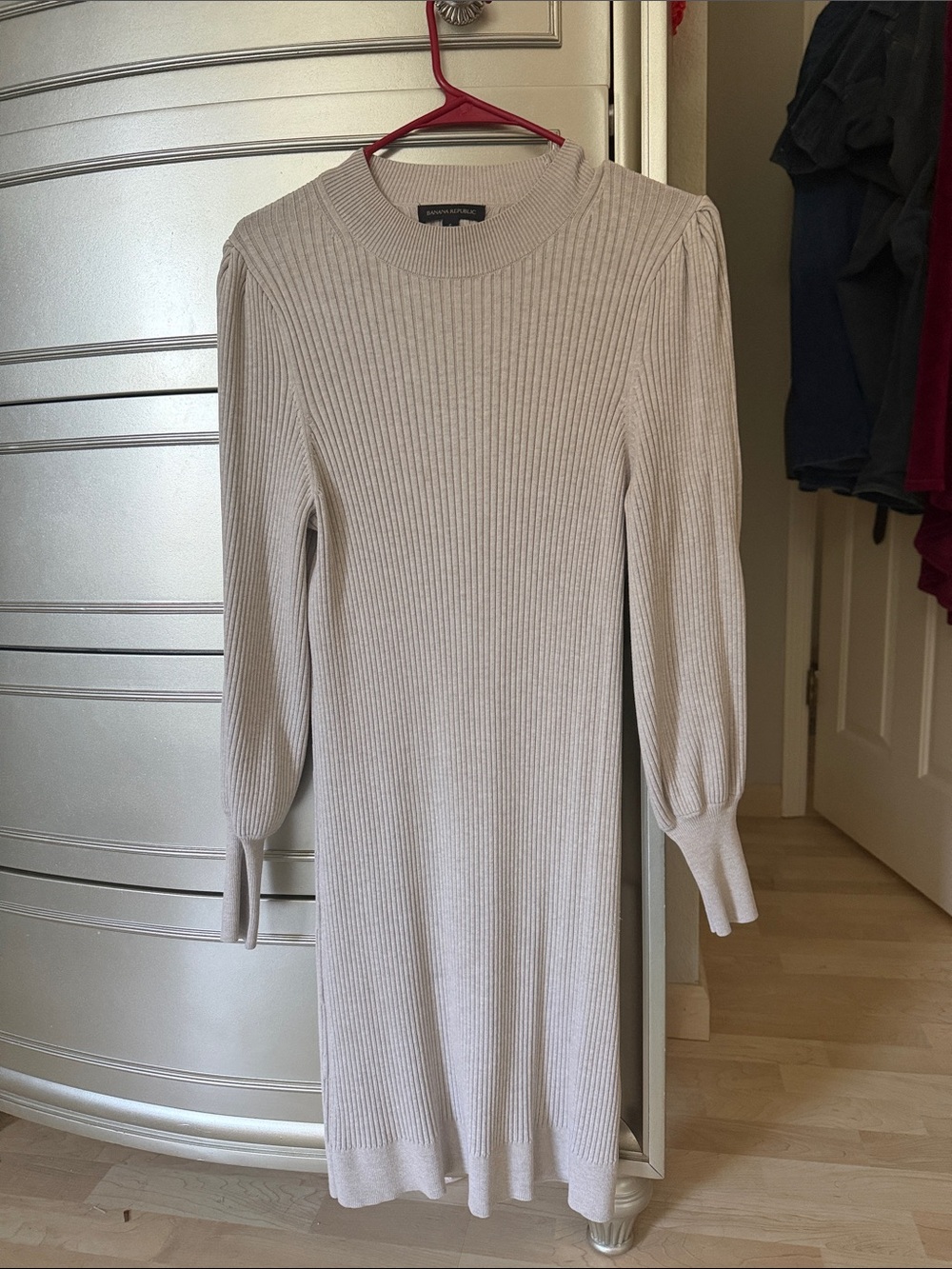 Banana Republic Light Cream Ribbed Long-Sleeve Knit Dress